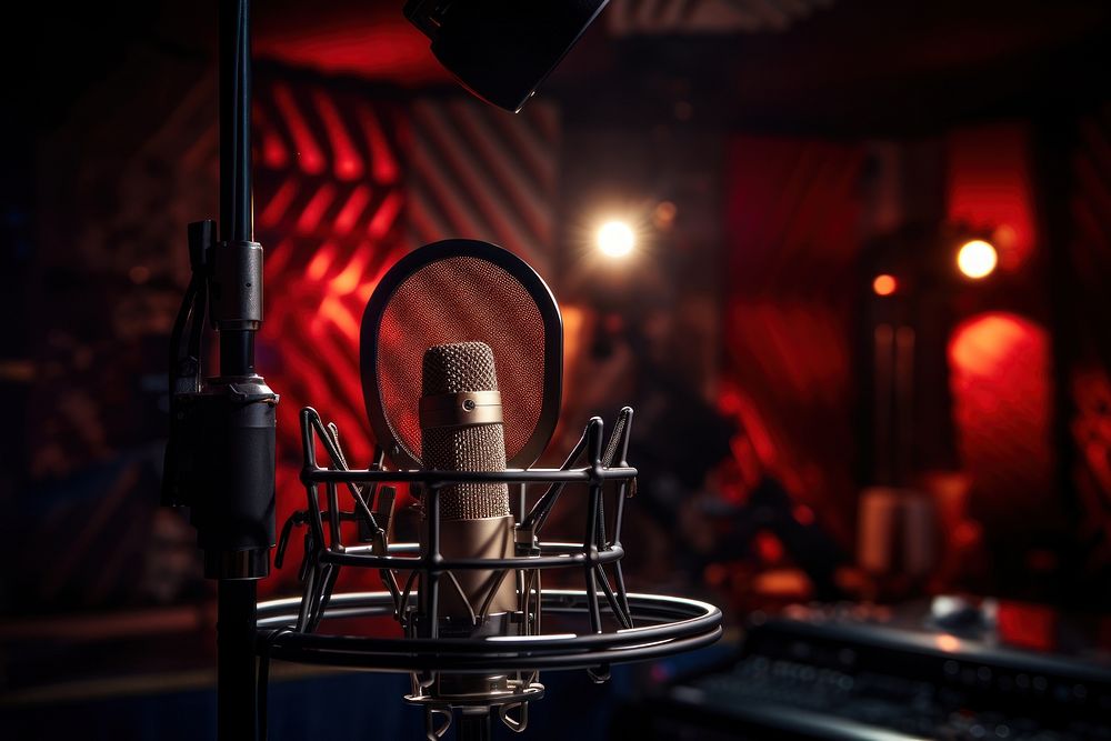 Studio microphone lighting studio recording studio. AI generated Image by rawpixel.