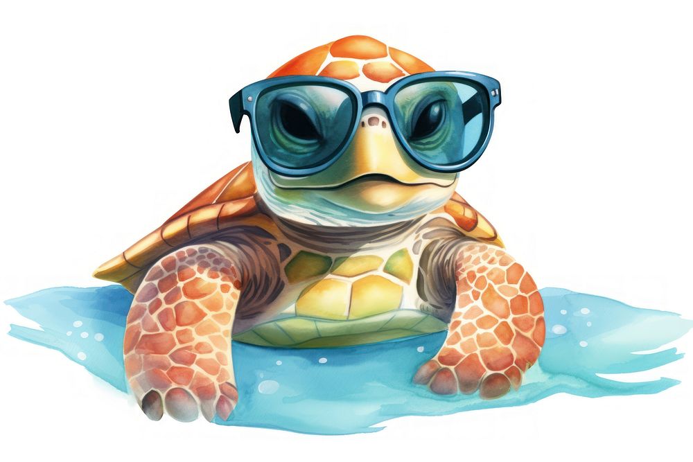 Baby sea turtle sunglasses reptile cartoon. AI generated Image by rawpixel.