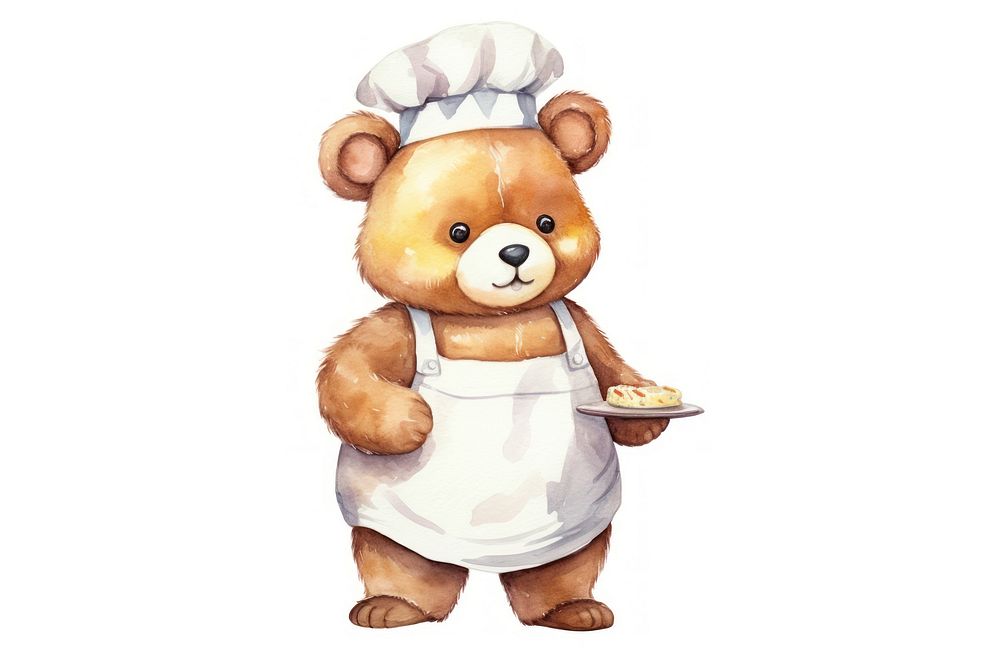 Bear wearing chef costume cartoon cute food. AI generated Image by rawpixel.