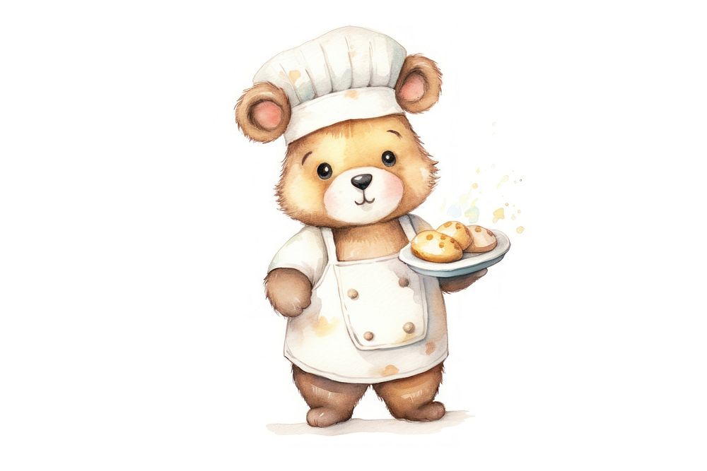 Bear wearing chef costume cartoon cute food. 