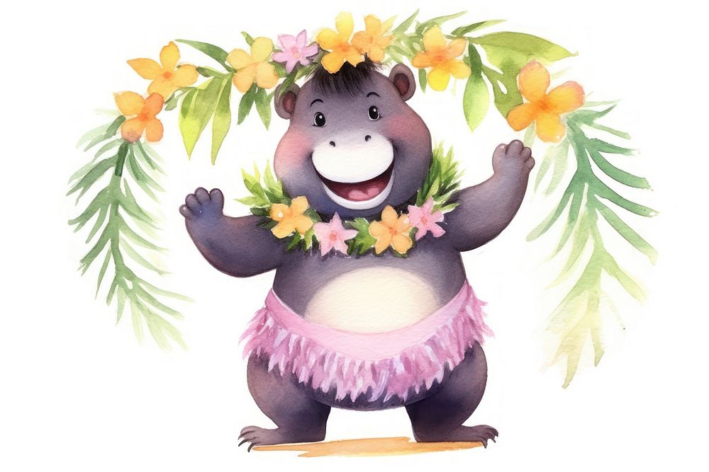 Dancing hippo flower cartoon nature. AI generated Image by rawpixel.