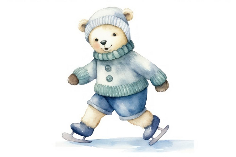 Ice skating polar bear footwear cartoon white. AI generated Image by rawpixel.