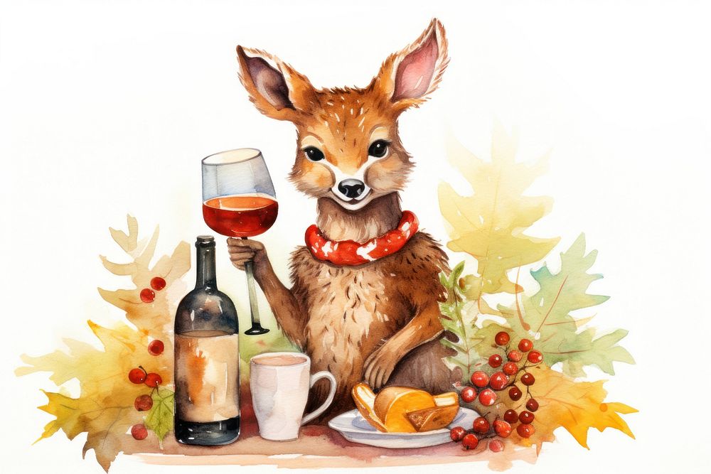Cute deer drinking wine mammal animal refreshment. AI generated Image by rawpixel.