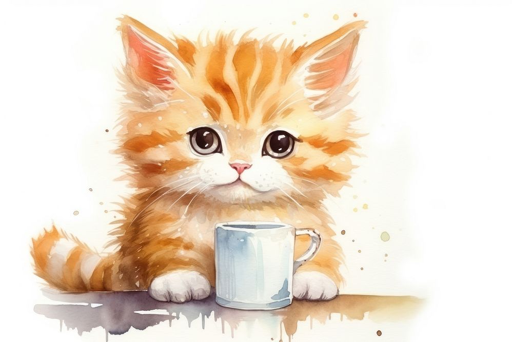 Cat drinking milk mammal animal kitten. AI generated Image by rawpixel.