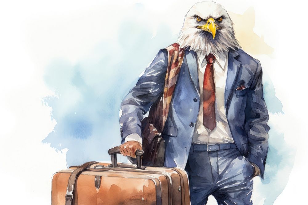 Eagle carrying suit case luggage animal adult. 