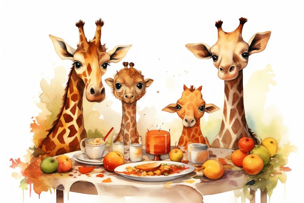 Giraffe family table cartoon mammal. AI generated Image by rawpixel.