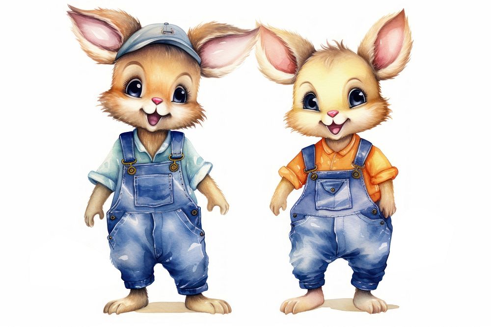Kangaroos wearing jeans overalls cartoon cute rat. AI generated Image by rawpixel.