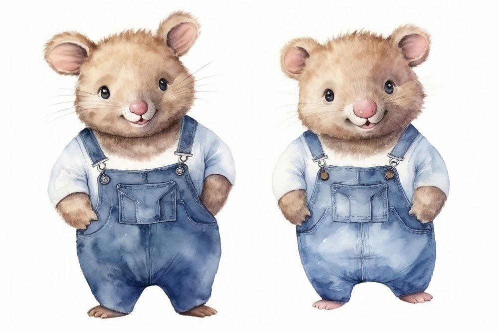 Wombats wearing jeans overalls rat cartoon rodent. AI generated Image by rawpixel.