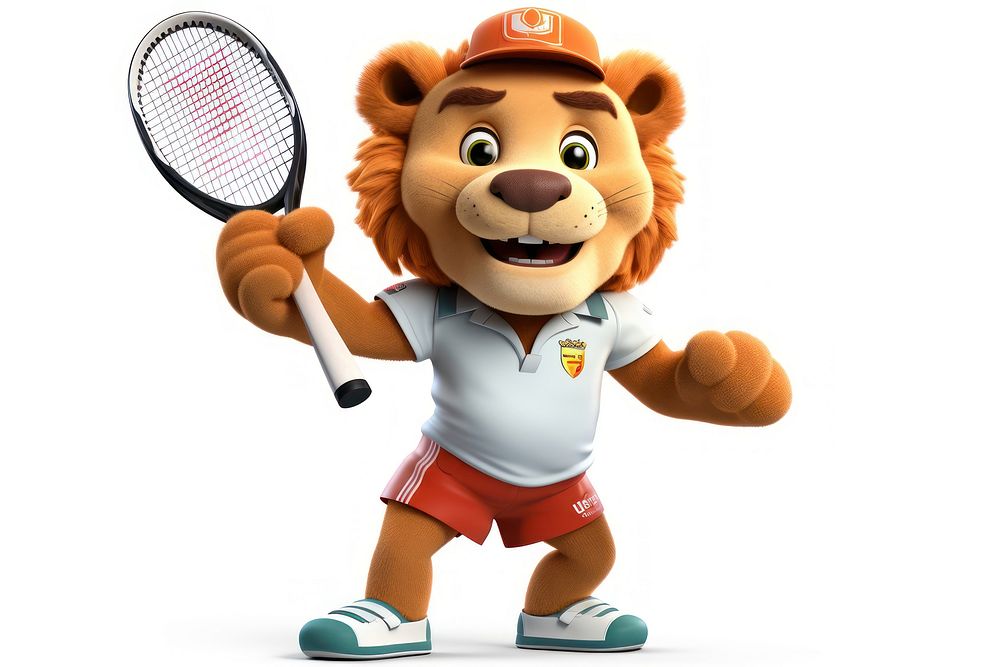 Lion tennis racket cartoon. AI generated Image by rawpixel.