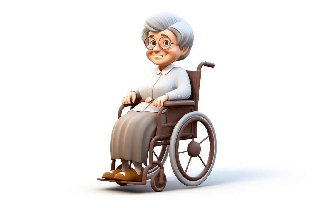 Senoir woman wheelchair cartoon white background. AI generated Image by rawpixel.