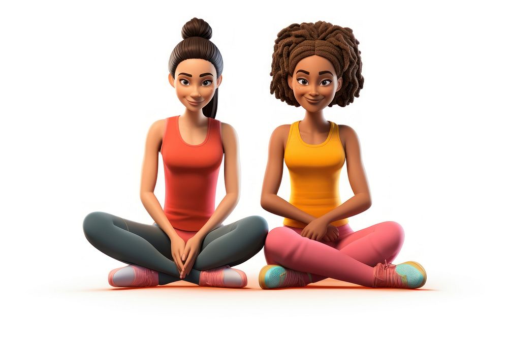 Two women cartoon adult yoga. AI generated Image by rawpixel.