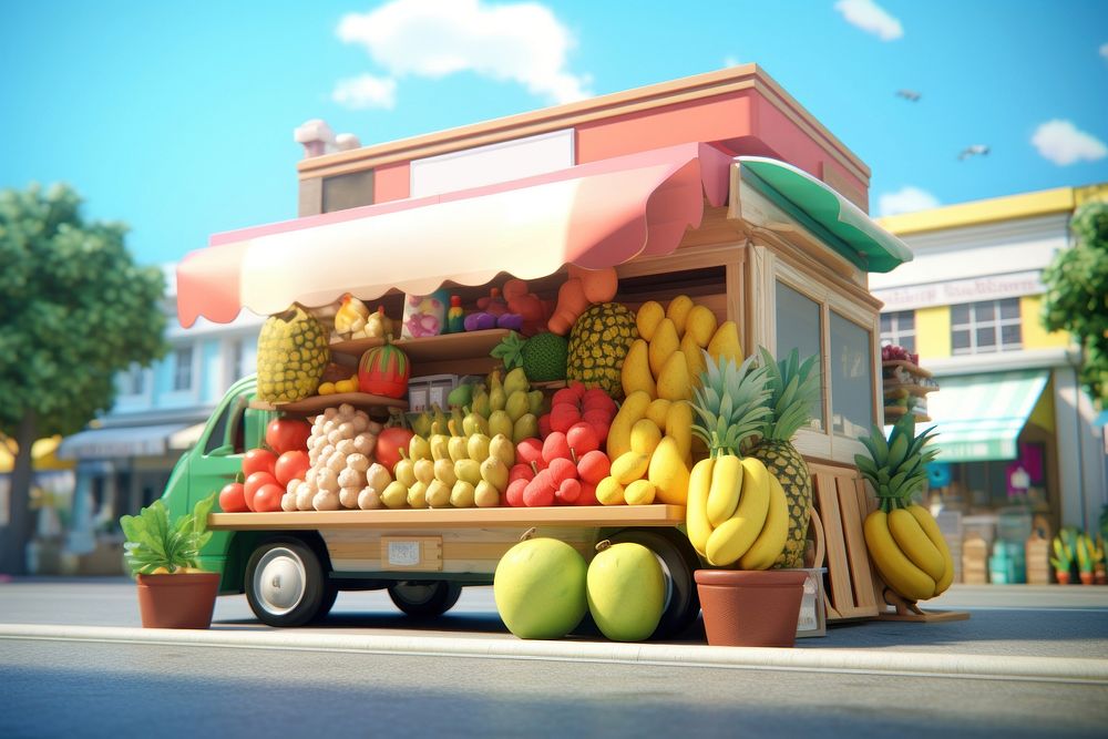 Fruit shop truck pineapple vehicle. AI generated Image by rawpixel.