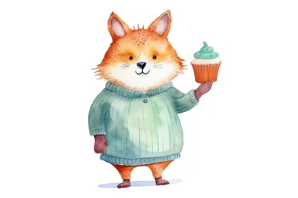 Fox holding cupcake mammal animal white background. AI generated Image by rawpixel.