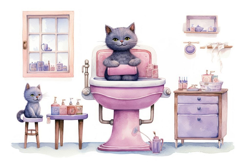 Cat beauty salon character bathroom mammal animal. AI generated Image by rawpixel.
