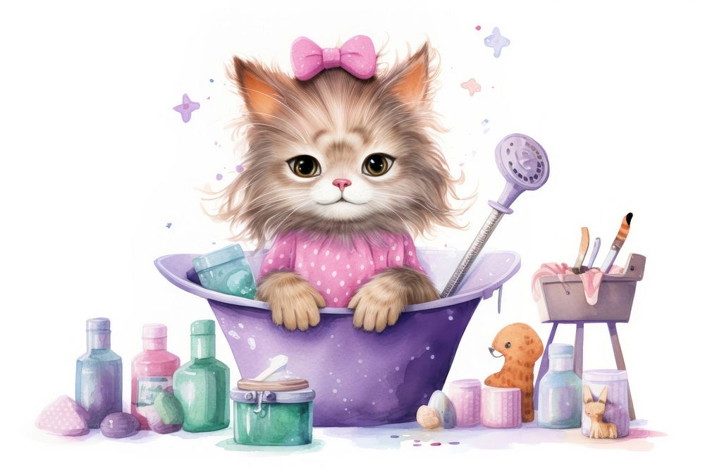 Cat beauty salon character mammal kitten animal. 