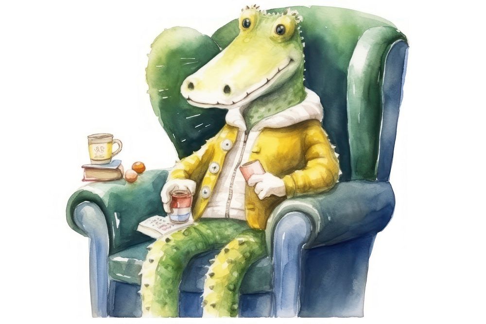 Crocodie wear sweather armchair animal representation. AI generated Image by rawpixel.