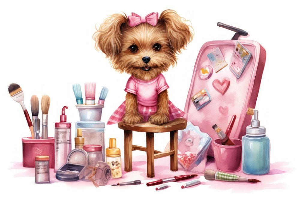 Dog beauty salon character brush toy white background. AI generated Image by rawpixel.