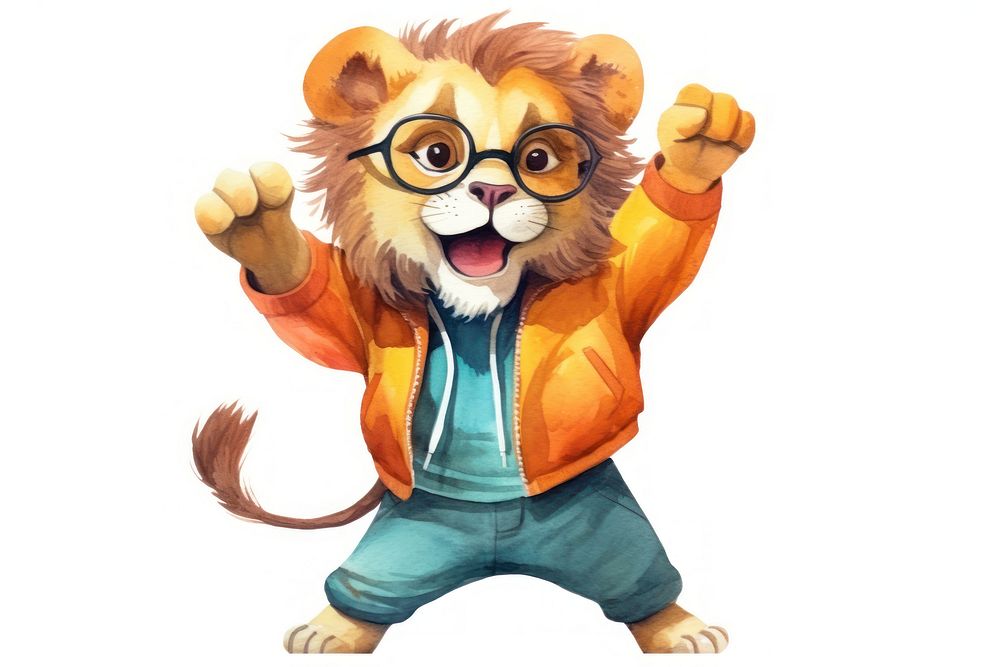 Lion character glasses cartoon mammal. AI generated Image by rawpixel.