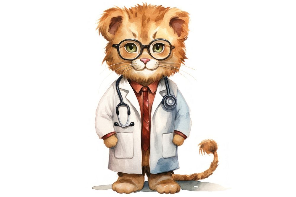 Lion doctor veterinarian glasses mammal. AI generated Image by rawpixel.