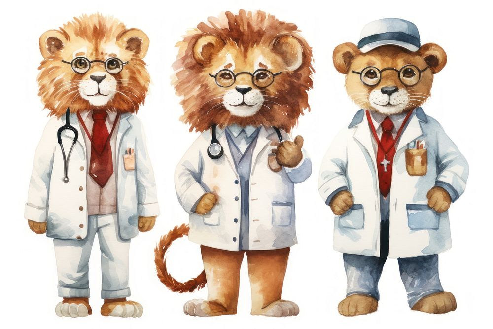 Lion doctor white background representation veterinarian. AI generated Image by rawpixel.