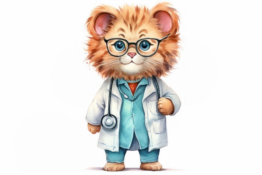 Lion doctor glasses cute representation. AI generated Image by rawpixel.
