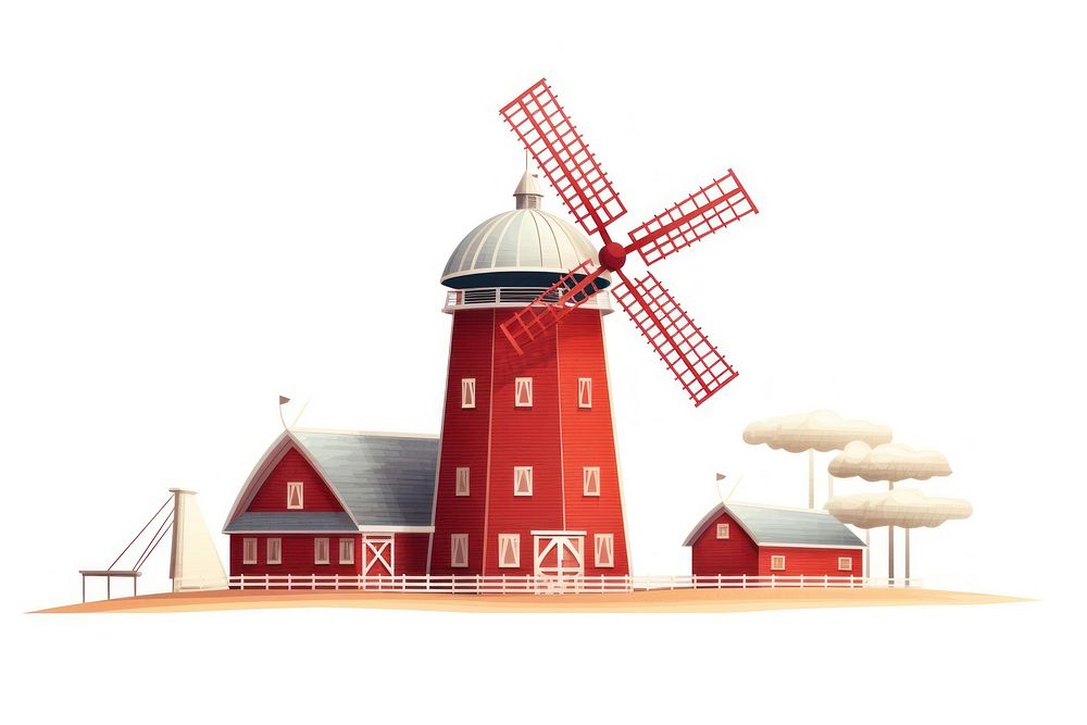 Red barn windmill outdoors cartoon. AI generated Image by rawpixel.