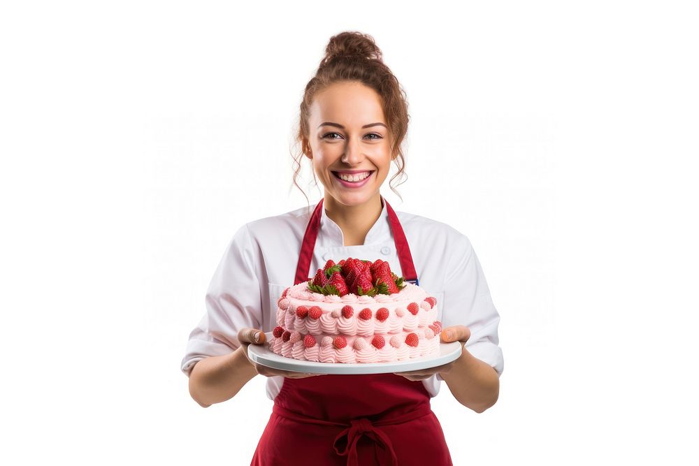 Smiling female cake strawberry dessert. AI generated Image by rawpixel.