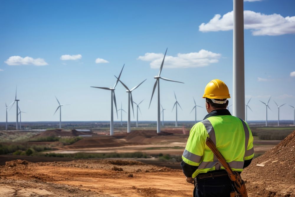 Wind turbine worker windmill outdoors machine. AI generated Image by rawpixel.