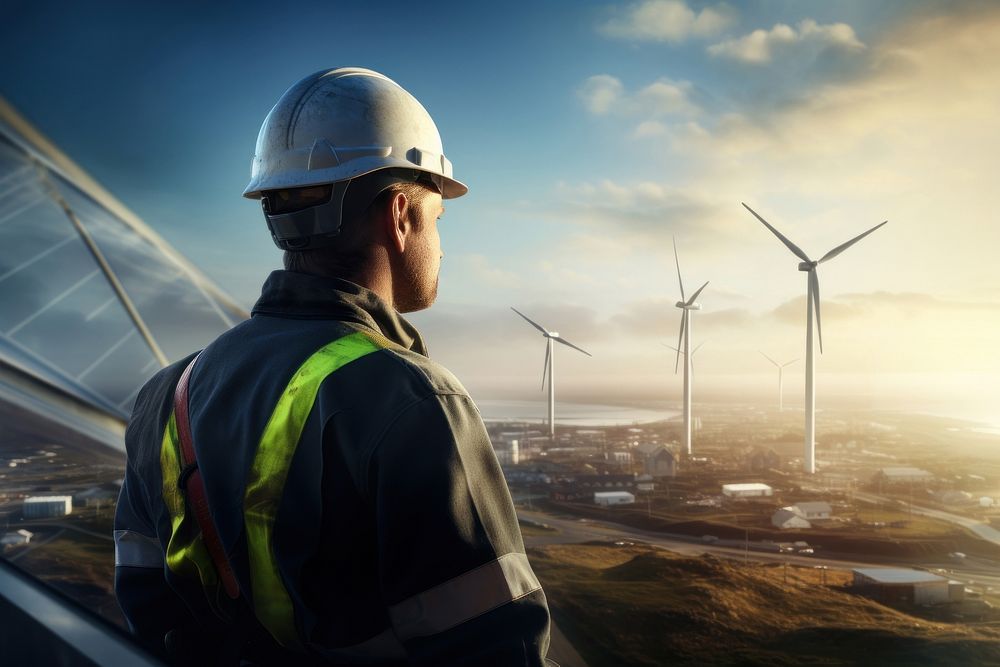 Wind turbine worker windmill outdoors hardhat. AI generated Image by rawpixel.