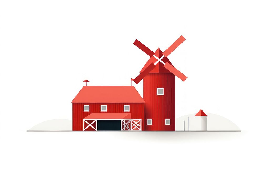 Red barn architecture building windmill. AI generated Image by rawpixel.