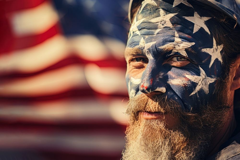 Flag adult beard face. AI generated Image by rawpixel.