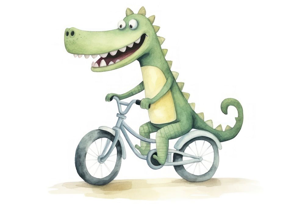 Crocodile ridinga bike animal dinosaur cartoon. AI generated Image by rawpixel.