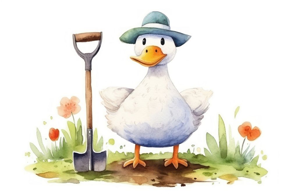 Goose gardener cartoon animal white. 