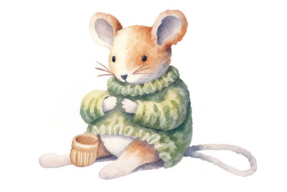Mouse knitting a sock animal cartoon rodent. AI generated Image by rawpixel.