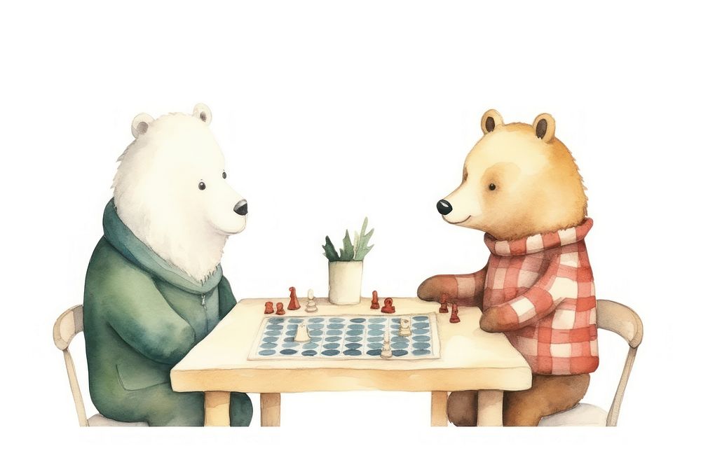 Cute animals playing chess cartoon mammal game. AI generated Image by rawpixel.