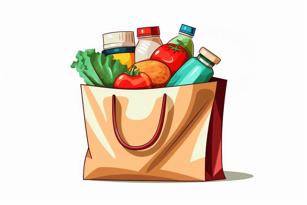 Bag shopping food white background. AI generated Image by rawpixel.