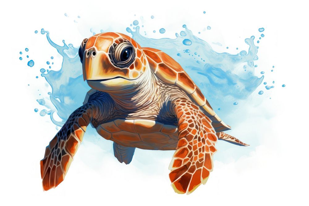 A sea turtle swimming reptile drawing. AI generated Image by rawpixel.