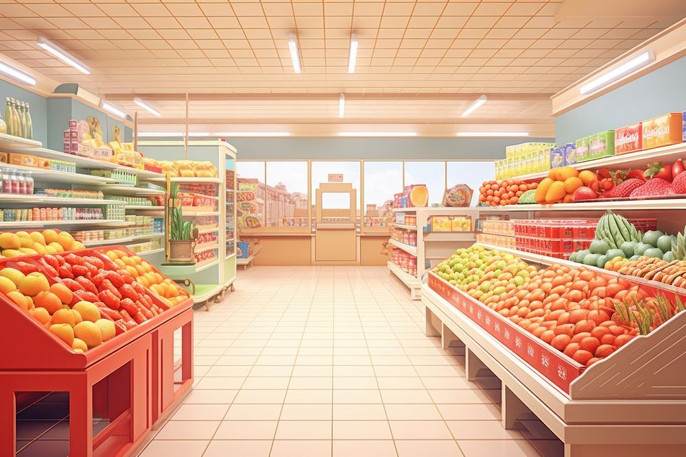 Grocery store supermarket food architecture. AI generated Image by rawpixel.