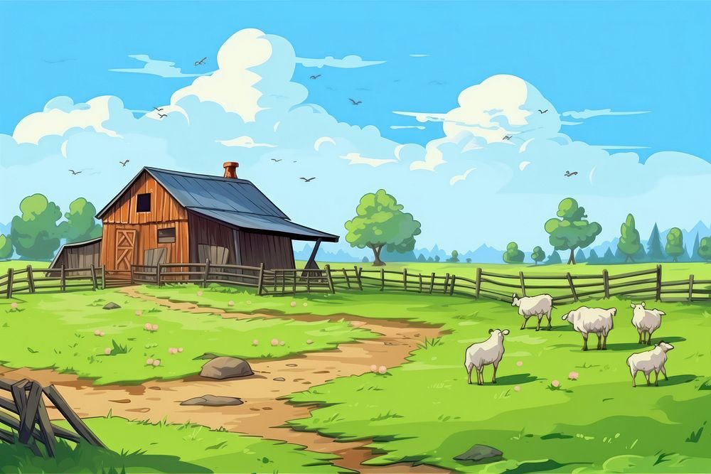 Farmyard architecture landscape grassland. AI generated Image by rawpixel.