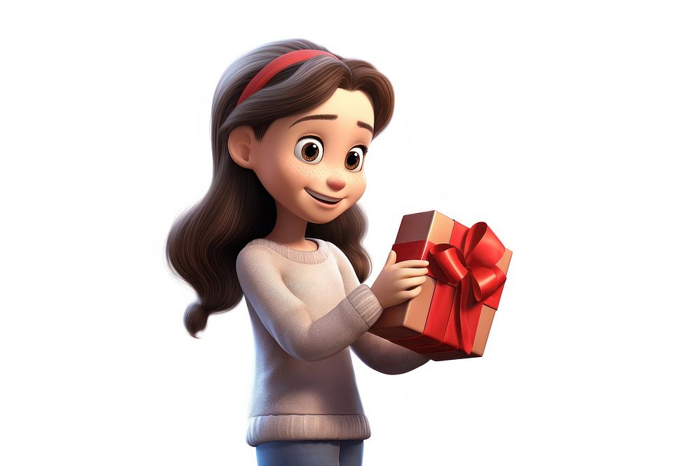 Girl Opening A Present white background celebration technology. AI generated Image by rawpixel.