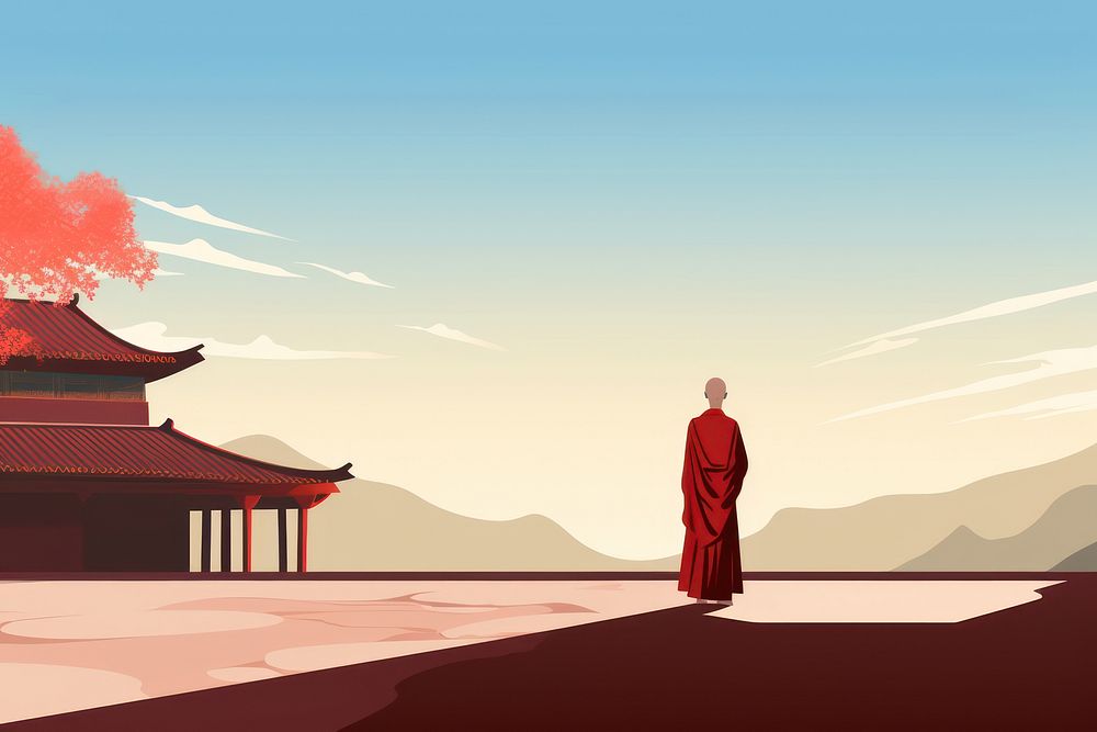 Chinese monk temple day architecture. AI generated Image by rawpixel.
