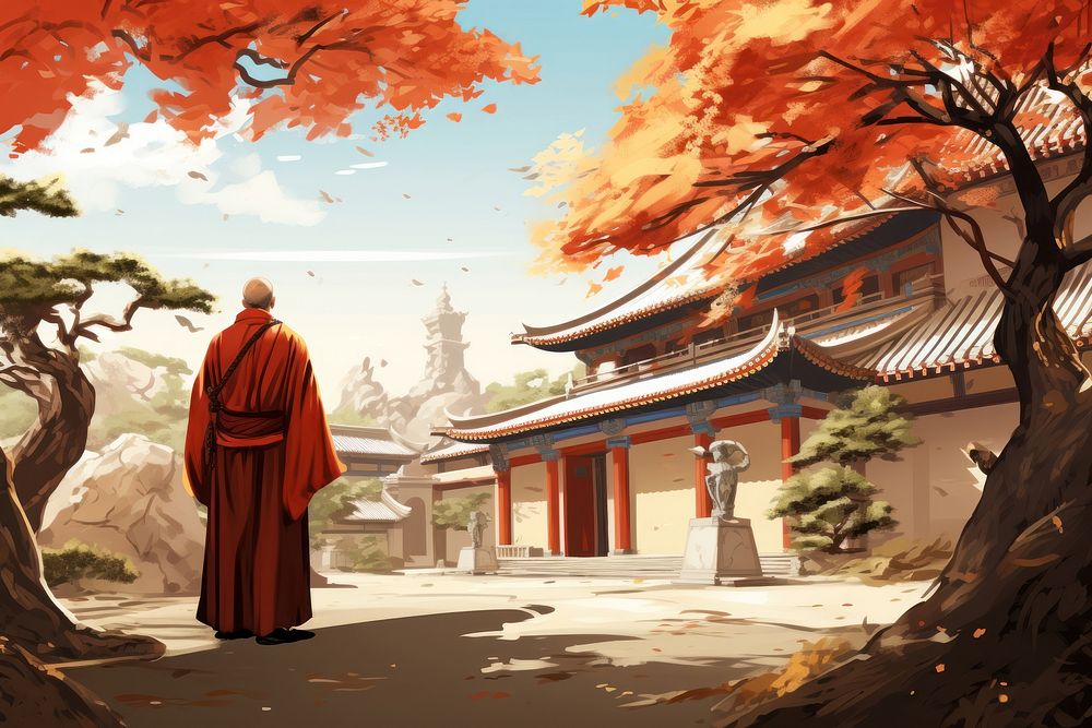 Chinese monk temple male day. AI generated Image by rawpixel.