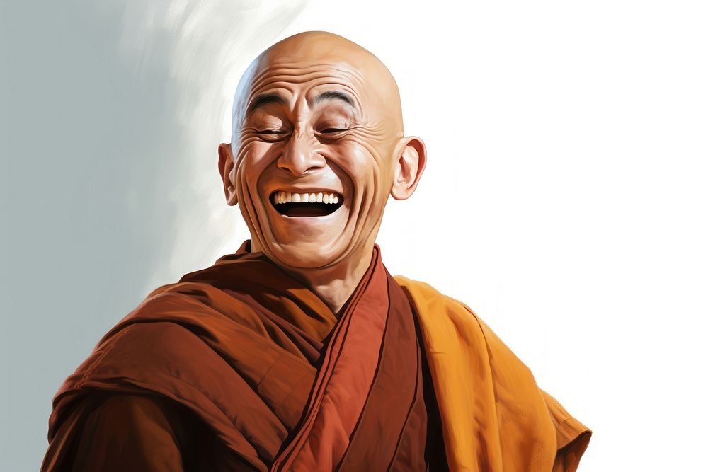 Monk laughing spirituality happiness. AI generated Image by rawpixel.