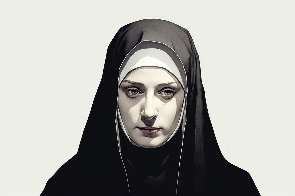 Vintage nun portrait drawing sketch. AI generated Image by rawpixel.