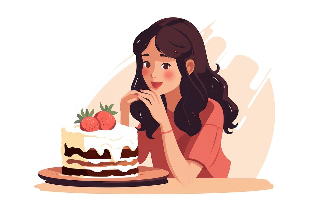 A girl eating cake dessert adult food. AI generated Image by rawpixel.