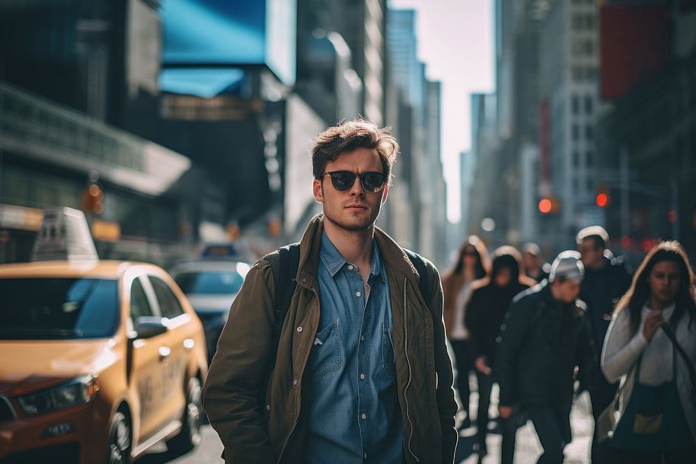 City sunglasses portrait walking. 