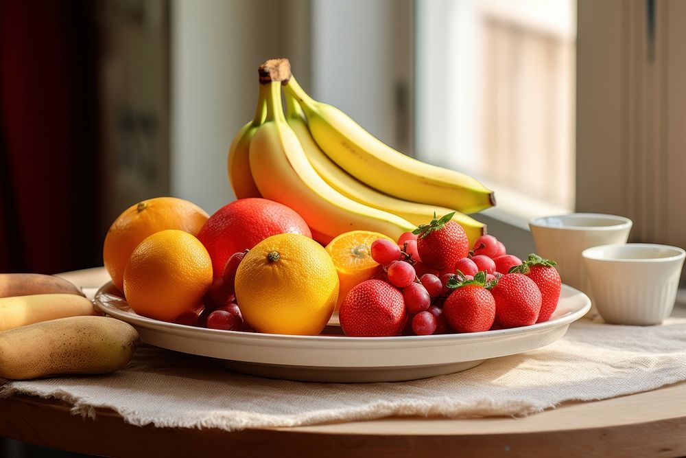 Fruit plate strawberry banana. 