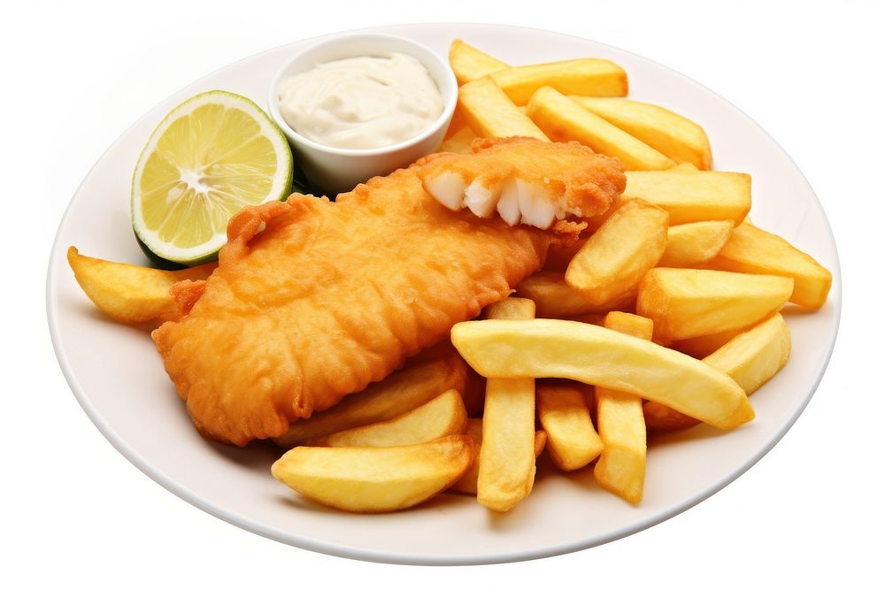 Plate food fish white background. 