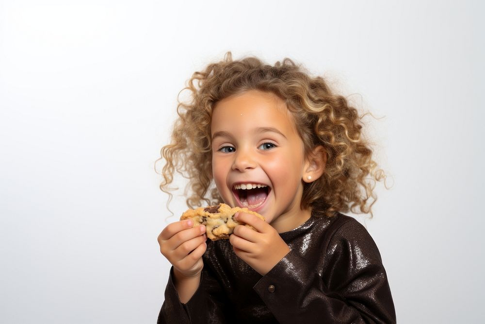 A girl eating cookies portrait biting pizza. AI generated Image by rawpixel.