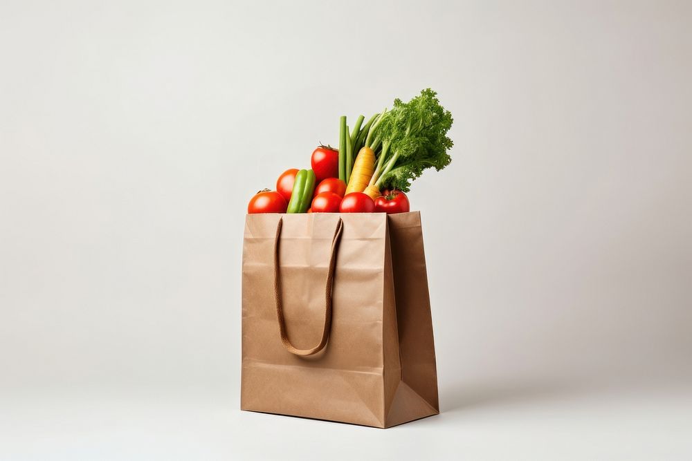 A Full body side view happy young woman bag handbag food. AI generated Image by rawpixel.